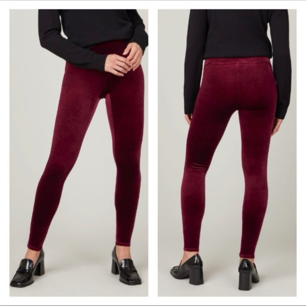 SPANX Rich Burgundy Velvet Velour Leggings Size Small
